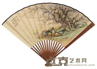 金城 甲子（1924年）作 问梅图 成扇 19×52cm